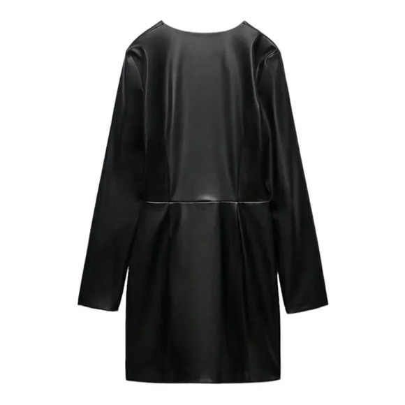 ZARA | Black | FAUX LEATHER DRAPED DRESS - Picture 3 of 10